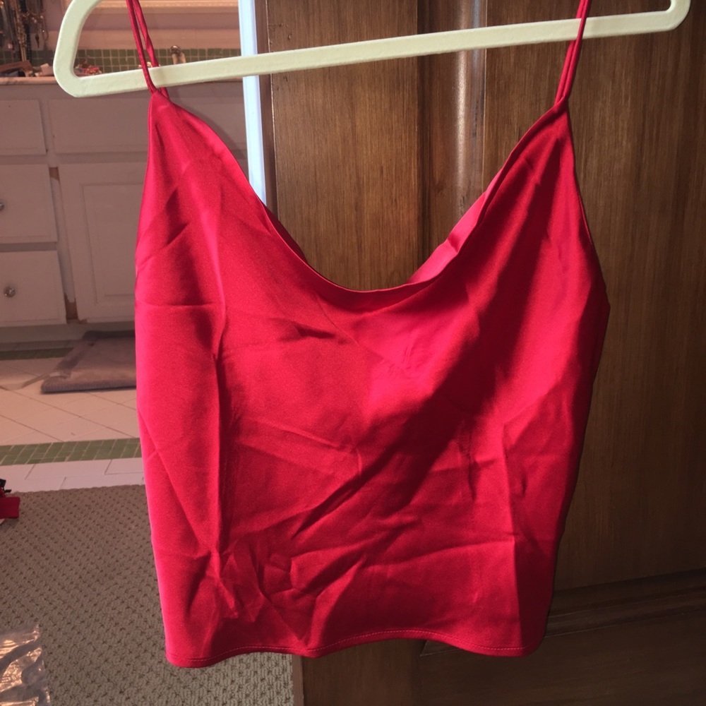Satin oversized cami tank top red